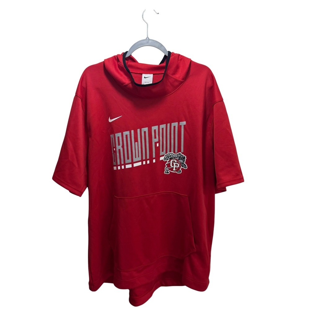 Nike Dri-FIT NWT Outdoors Crown Point Bulldogs Short Sleeve Hoodie Red Mens XXL